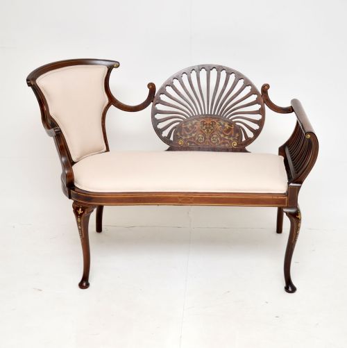 fig 1. Antique Edwardian Inlaid Mahogany Love Seat / Settee