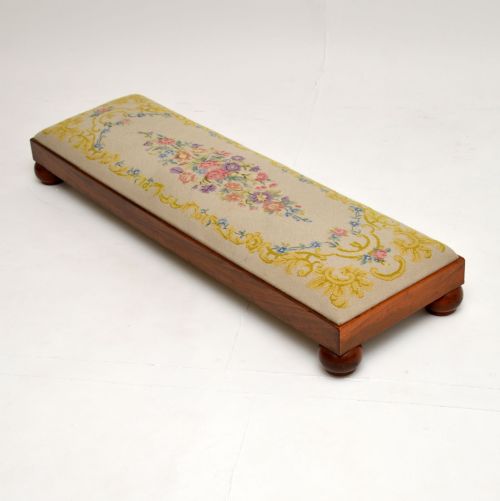 Antique Victorian Solid Walnut Needlepoint Foot Stool
