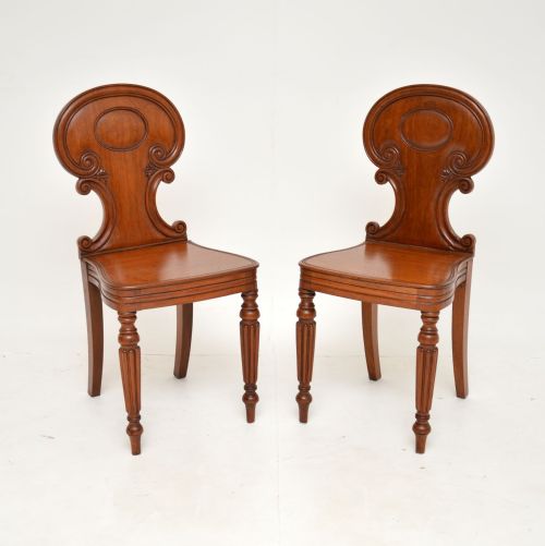 Pair of Antique William IV Mahogany Hall Chairs