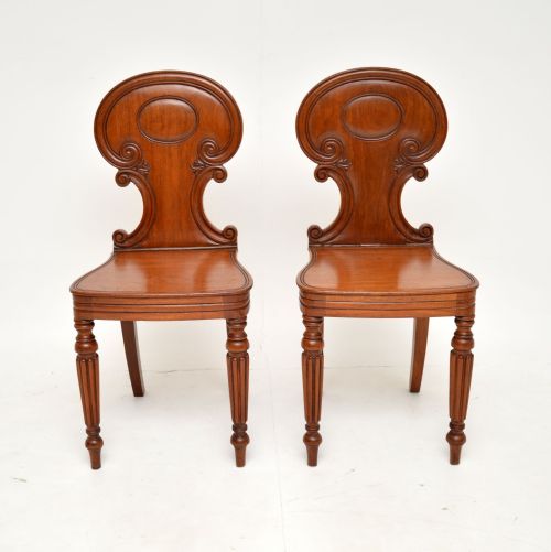 fig 1. Pair of Antique William IV Mahogany Hall Chairs