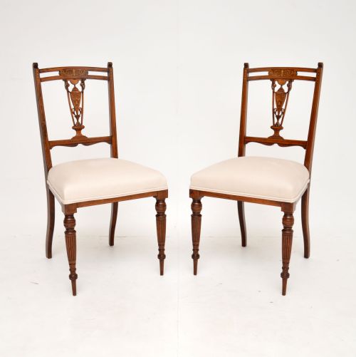 Pair of Antique Victorian Inlaid Rosewood Side Chairs
