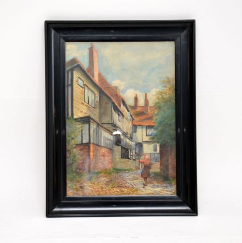 Antique Watercolour Painting of the Mermaid Inn, Rye by Annie L. Lee

