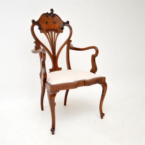 Antique Art Nouveau Inlaid Mahogany Armchair
