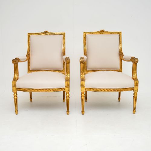 fig 1. Pair of Antique French Gilt Wood Armchairs