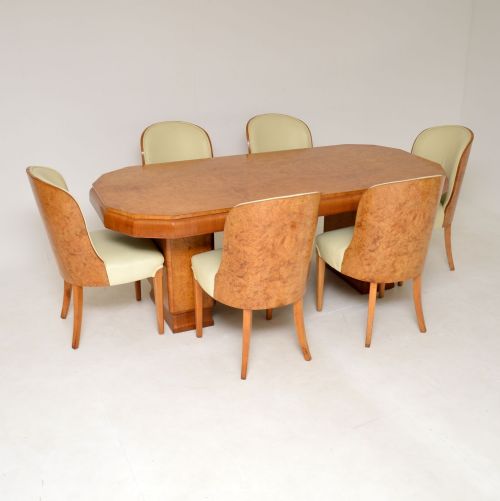 Art Deco Burr Walnut Dining Table & Cloud Back Chairs by Epstein
