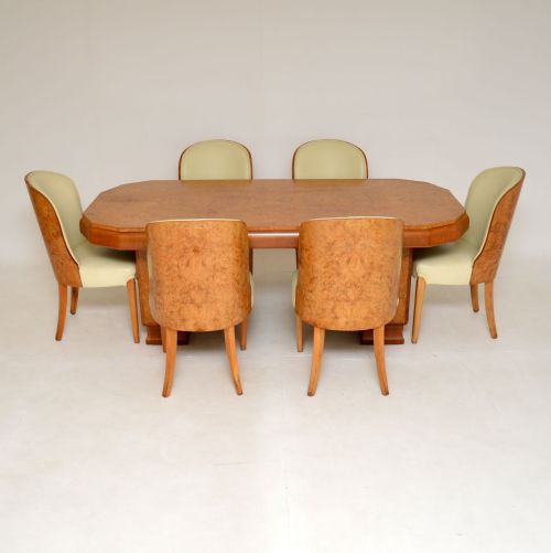 fig 1. Art Deco Burr Walnut Dining Table & Cloud Back Chairs by Epstein