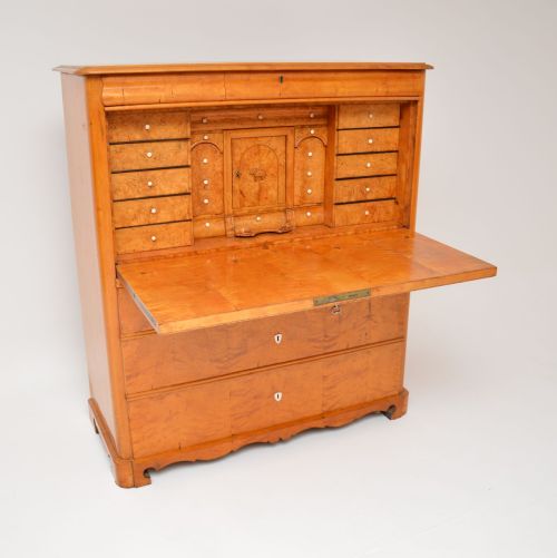 Antique Swedish Satin Birch Secretaire Chest