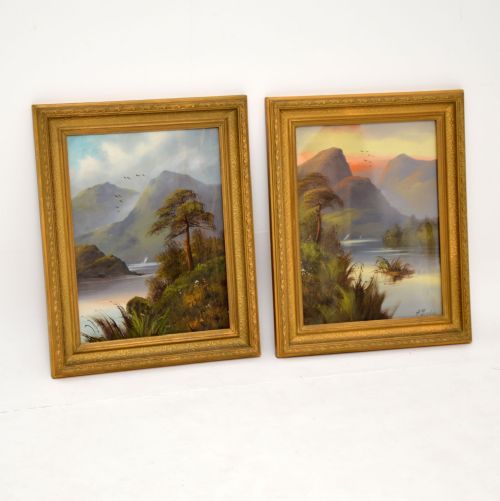fig 1. Pair of Antique Victorian Oil Paintings - Scottish Highlands by H. Leslie
