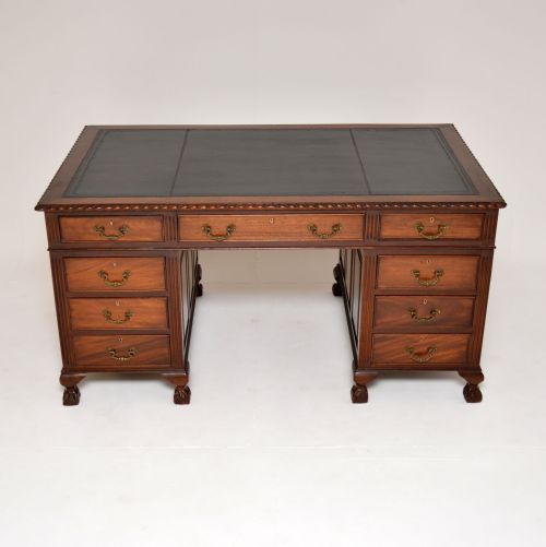 fig 1. Antique Mahogany Chippendale Style Pedestal Desk