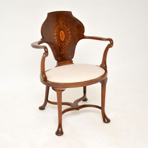 Antique Edwardian Inlaid Mahogany Armchair
