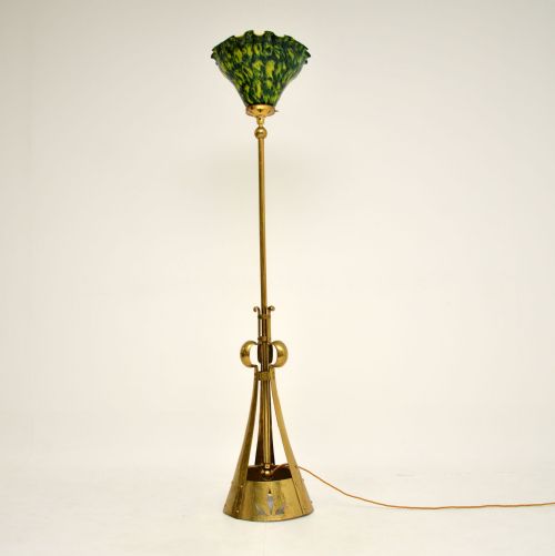 Antique Art Nouveau Brass & Glass Floor Lamp