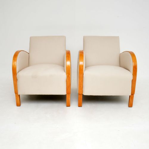 fig 1. Pair of Swedish Art Deco Satin Birch Armchairs