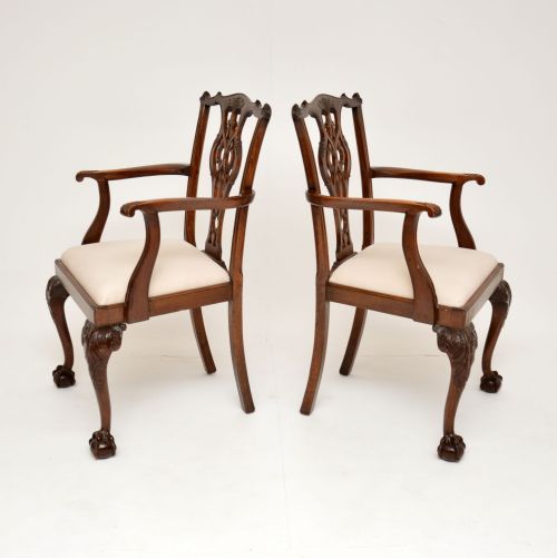 fig 1. Pair of Antique Chippendale Revival Mahogany Carver Armchairs