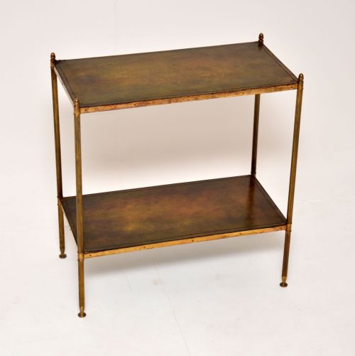 Antique French Brass & Leather Side Table
