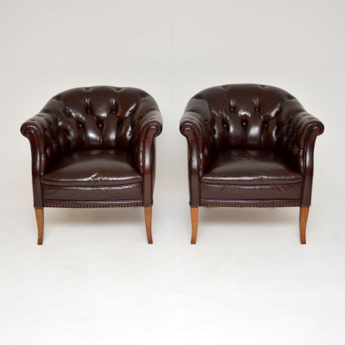 fig 1. Pair of Antique Swedish Leather Club Armchairs