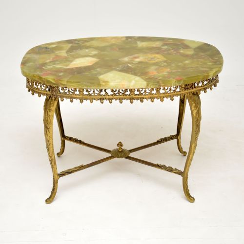 Antique French Brass & Onyx Coffee Table