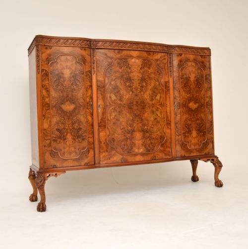 Antique Burr Walnut Side Cabinet on Legs
