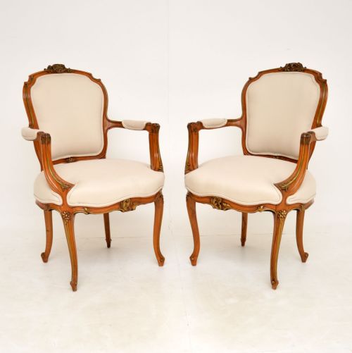Pair of Antique French Solid Walnut Salon Chairs