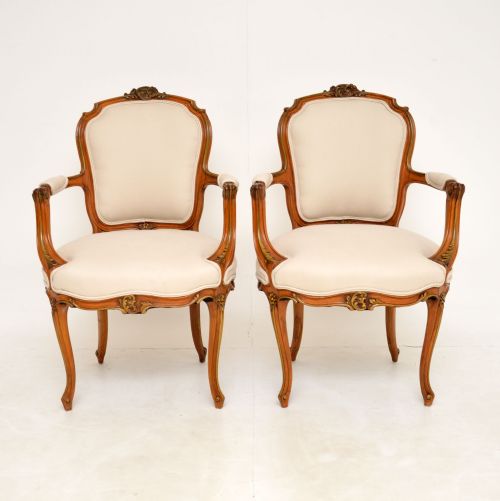 fig 1. Pair of Antique French Solid Walnut Salon Chairs