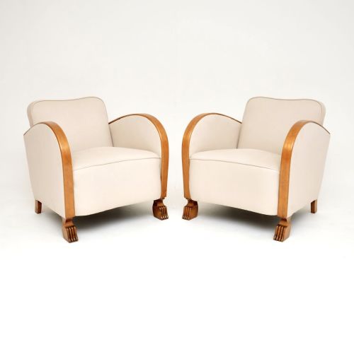 Pair of Swedish Art Deco Satin Birch Armchairs
