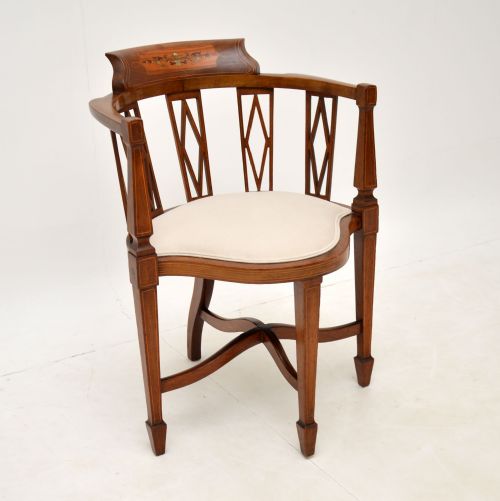 Antique Edwardian Inlaid Mahogany Corner Chair