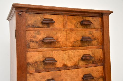 fig 1. Antique Burr Walnut Wellington Chest of Drawers