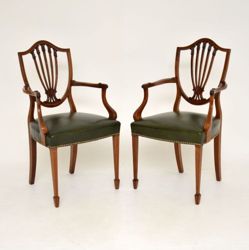Pair of Antique Mahogany Shield Back Carver Armchairs
