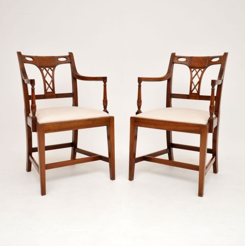 Pair of Antique Georgian Style Mahogany & Walnut Armchairs