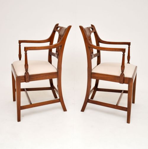 fig 1. Pair of Antique Georgian Style Mahogany & Walnut Armchairs