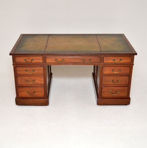 fig 1. Large Antique Victorian Mahogany Leather Top Pedestal Desk