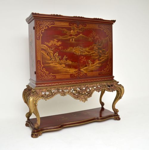 Antique Lacquered Chinoiserie Cocktail Drinks Cabinet
