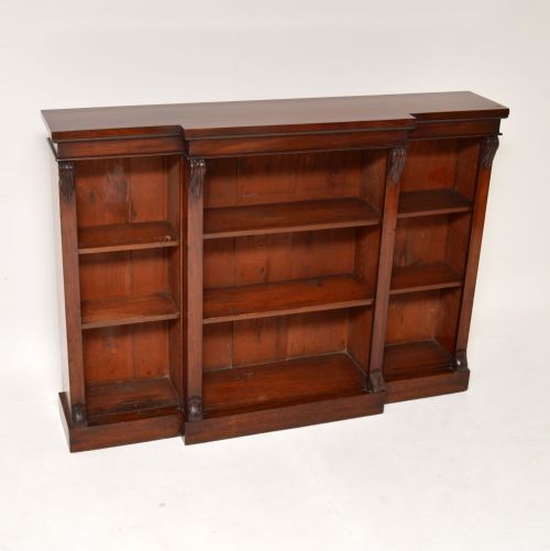 Antique Victorian Mahogany Open Breakfront Bookcase