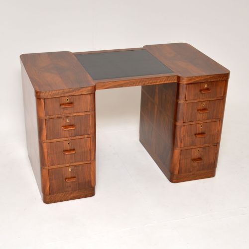 fig 1. 1930's Art Deco Figured Walnut Partners Desk by Maple & Co