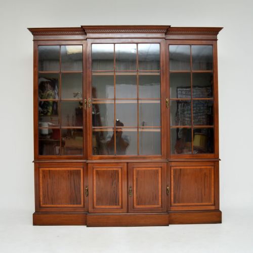 fig 1. Antique Edwardian Inlaid Mahogany Breakfront Bookcase