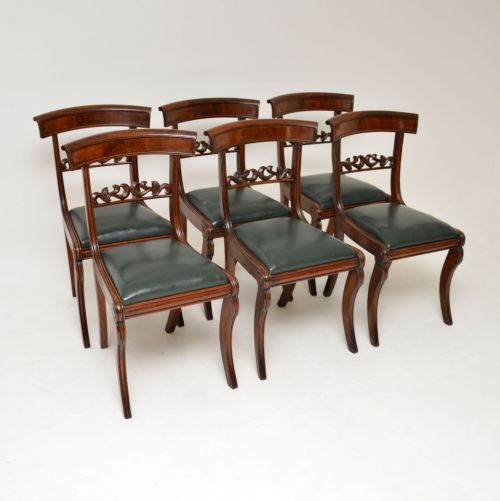 Set of 6 Antique Regency Mahogany & Leather Dining Chairs