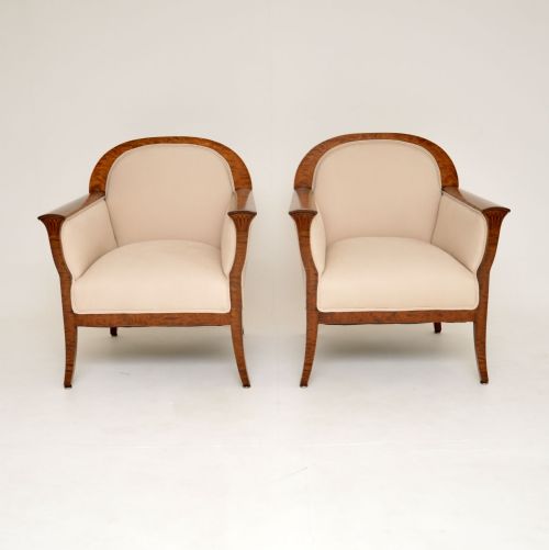 Pair of Antique Swedish Satin Birch Armchairs