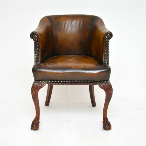 fig 1. Antique Leather & Mahogany Armchair / Desk Chair