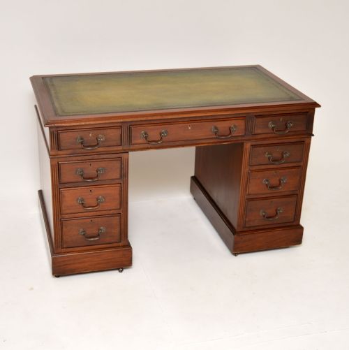 Antique Victorian Mahogany Leather Top Pedestal Desk