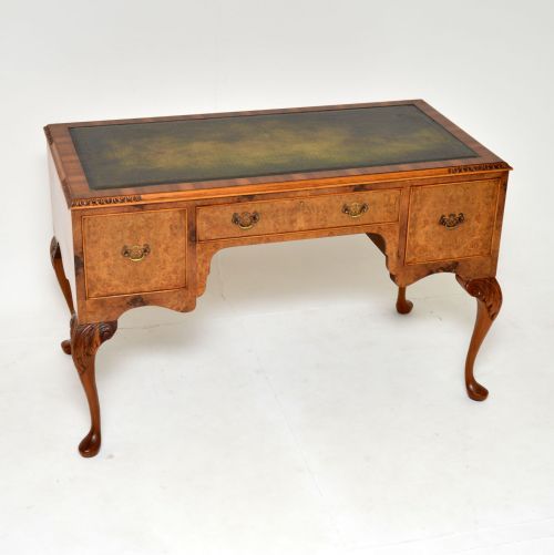 Antique Burr Walnut Leather Top Desk