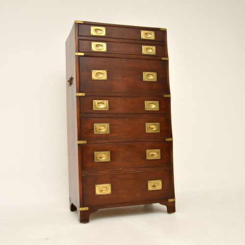 Antique Mahogany Military Campaign Secretaire Chest of Drawers
