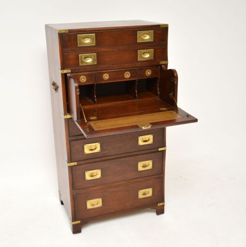 fig 1. Antique Mahogany Military Campaign Secretaire Chest of Drawers
