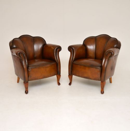 Pair of Antique Leather Club Armchairs
