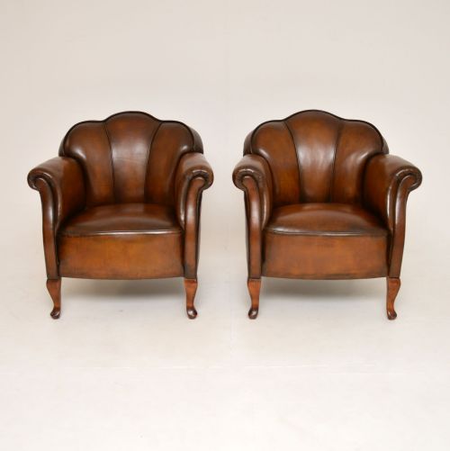 fig 1. Pair of Antique Leather Club Armchairs
