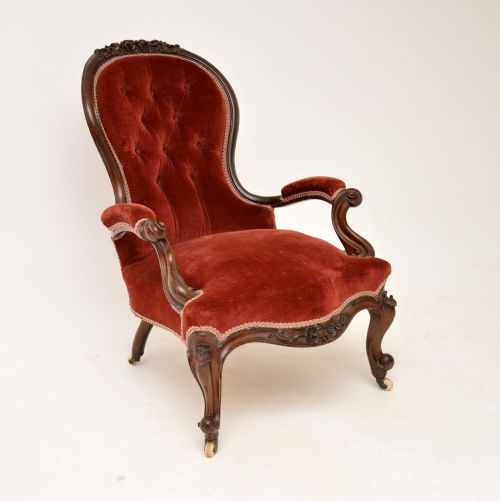 Antique Victorian Carved Mahogany Spoon Back Armchair
