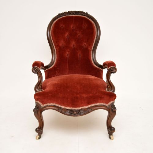 fig 1. Antique Victorian Carved Mahogany Spoon Back Armchair
