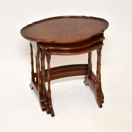 Antique Figured Walnut Nest of Three Tables