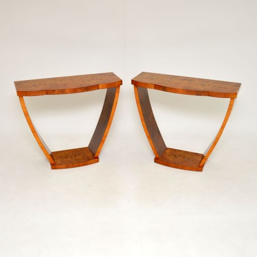 1930'S Pair of Art Deco Burr Walnut Console Tables
