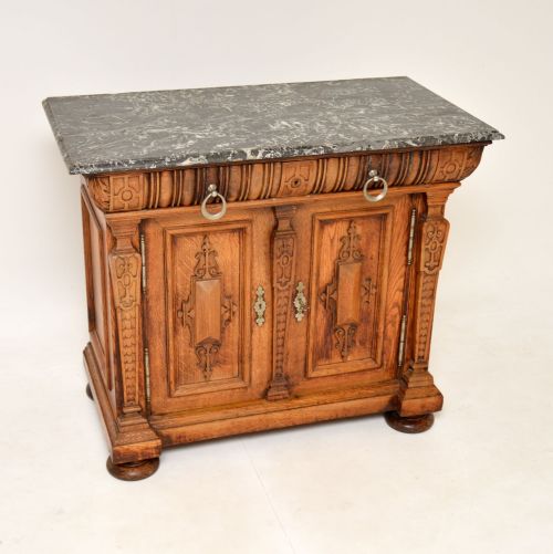 Antique Victorian Arts & Crafts Marble Top Oak Sideboard