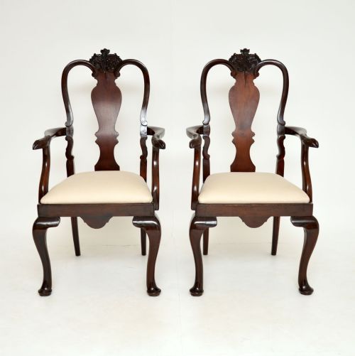 fig 1. Pair of Antique Queen Anne Style Mahogany Carver Armchairs