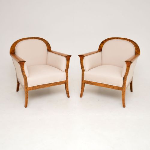 Pair of Antique Swedish Satin Birch Armchairs